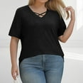 thumbnail image 2 of TQWQT Plus Size Tops for Women Dressy Summer Short Sleeve Tunic Tops Black T-Shirt V Neck Criss Cross Tunic Shirts Large Casual Summer Clothes 3XL, 2 of 6