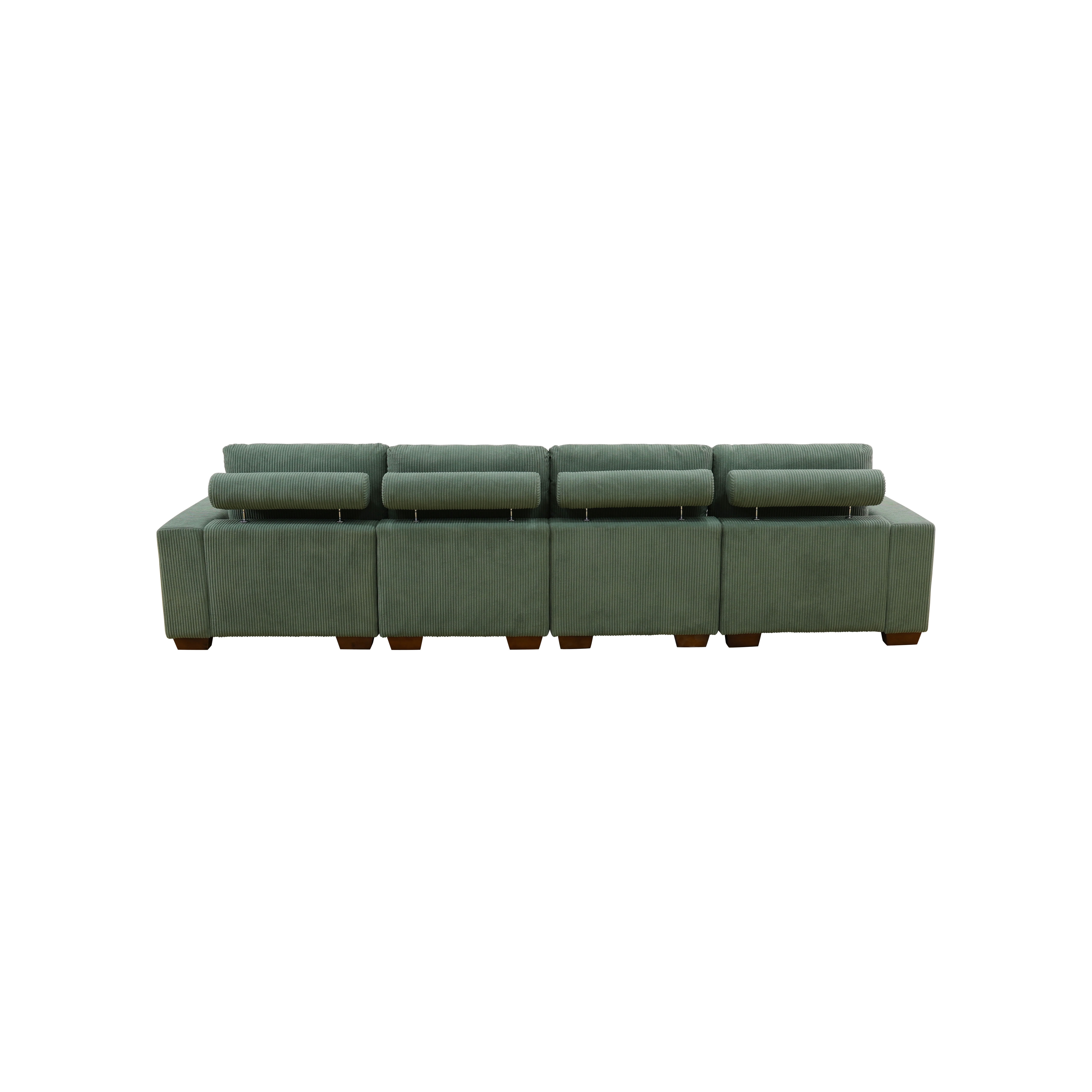 MAYEERTY Modular Sectional Sofa, Flocking Fabric Couch with Double Ottomans & Anti-Insect Frame, Green Living Room Furniture