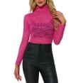 thumbnail image 1 of INSPIRAR CHIC Blusa de Encaje Floral Transparente de Manga Larga con Cuello Alto para Mujeres L Fucsia, 1 of 6