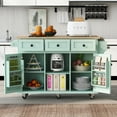 thumbnail image 2 of Bellemave Kitchen Cart with Rubber wood Drop-Leaf Countertop ,Cabinet door internal storage racks,Kitchen Island on 5 Wheels with Storage Cabinet and 3 Drawers for Dinning Room,Green, 2 of 14