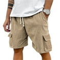 thumbnail image 2 of Domuza Men's Corduroy Shorts Casual Comfort Stretch Waist Drawstring Beach Shorts Fashion Breathable Lightweight Loose Fit Shorts with Pockets Khaki 3XL, 2 of 5