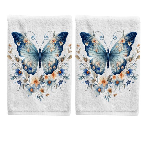 Ryvnso Flowers on Butterfly Hand Towels Set for Bathroom Cotton Face Towel Decorative 15.5x29.5 inch
