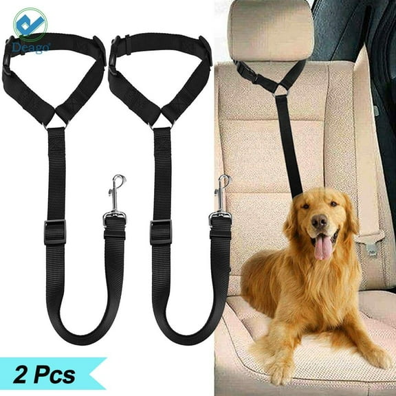 Deago 2 Pcs Dog Cat Safety Car Seat Belt Strap Headrest Restraint Adjustable Nylon Dog Leashes Vehicle Seatbelts Harness