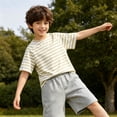 thumbnail image 5 of yillto Kid's Striped Short Sleeve Tshirt Cotton Crew Neck Loose Summer Casual Fashion Shirts for Boys Girls, 5 of 6