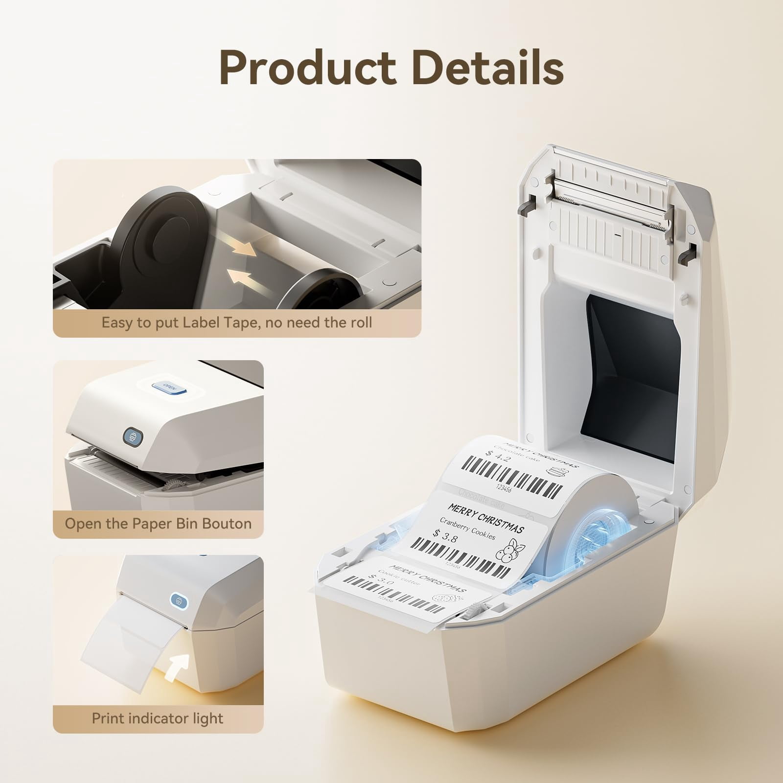 NIIMBOT Thermal Label Printer, 3" Bluetooth Label Printer for Business And Industry,Printing Pictures, Text, Barcodes, Support Bluetooth/USB/wifi(Whtie)