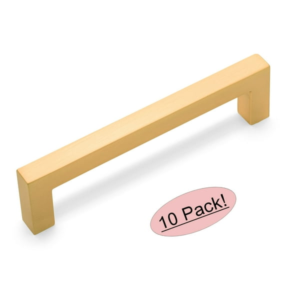 10 Pack - Cosmas 14777-89BG Brushed Gold Modern Cabinet Hardware Handle Pull - 3-1/2" Inch (89mm) Hole Centers
