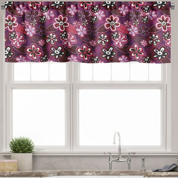 Ambesonne Ombre Valance Pack of 2, Modern Floral Leaf Nature, 54"X12", Purple White