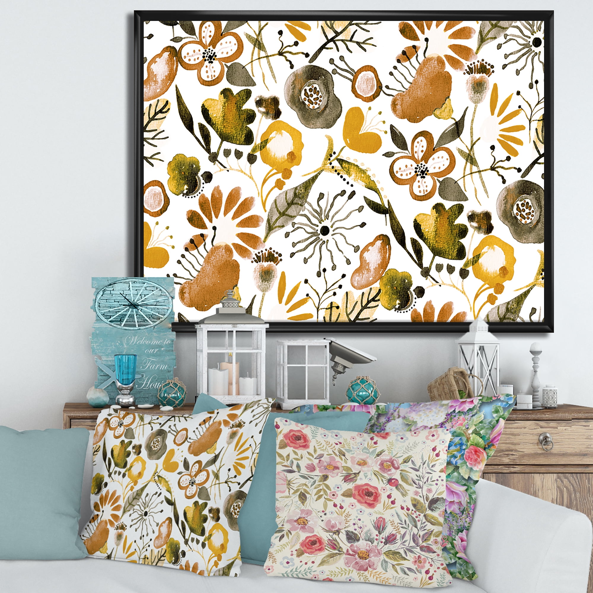 Vital Abundance Of Wildflowers I 20 in x 12 in Framed Painting Canvas Art Print, by Designart