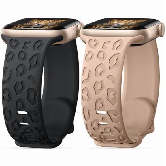 wonima88 2Pack Leopard Engraved Bands Compatible with Apple Watch Band 41mm 40mm 38mm 49mm 46mm 45mm 44mm 42mm Women, Silicone Cheetah Sport Strap for iWatch Series SE 10 9 8 7 6 5 4 3 2 1,Ultra