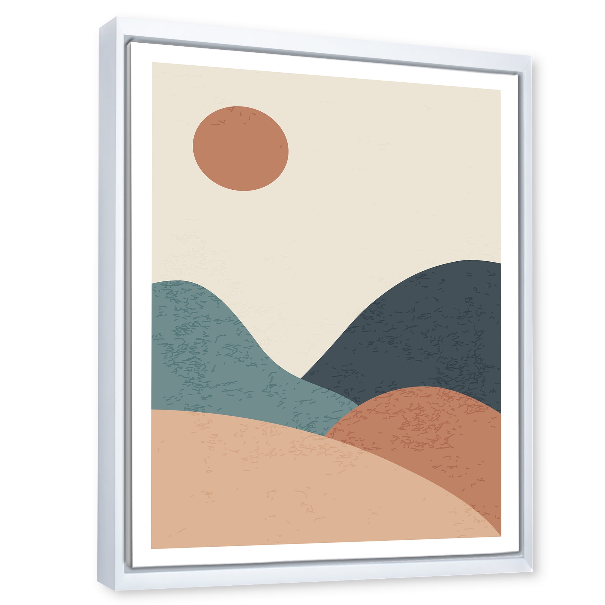 Designart 'Minimalist Vintage Landscape With Lake At Sunset' Modern Framed Canvas Wall Art Print