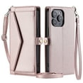 thumbnail image 2 of for iPhone 16e Wallet Case,Kickstand,Crossbody Phone Case with Lanyard Strap Purse Case Flip Credit Card Holder Soft Girls Lady Shockproof Phone Case Cover for iPhone 16e,Rosegold, 2 of 11
