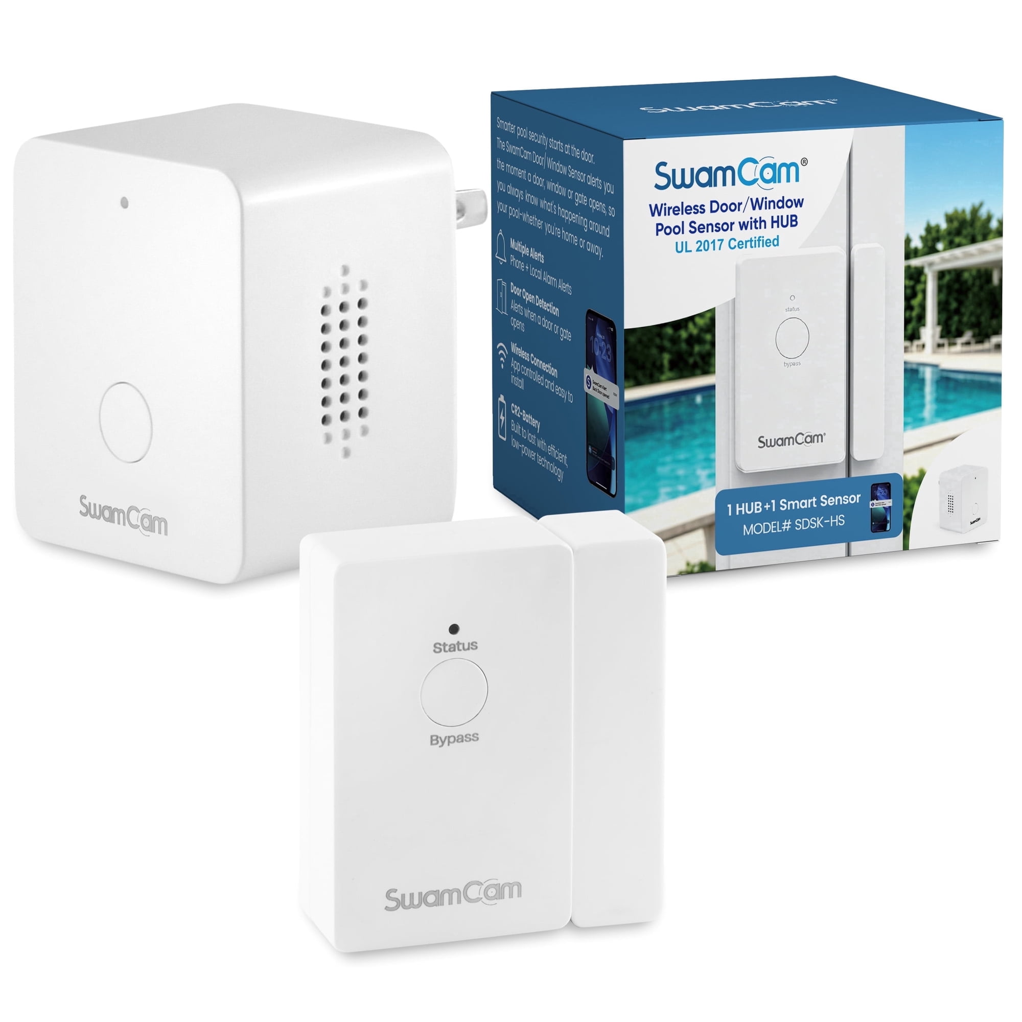 SwamCam Door & Window Sensor Pool Alarm with Hub System/UL 2017 Certified to Safety for Pool Gates &All Doors, Wireless