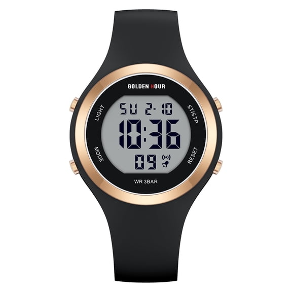GOLDEN HOUR Waterproof Sport Women's Digital Chronograph Silicone Strap Watch