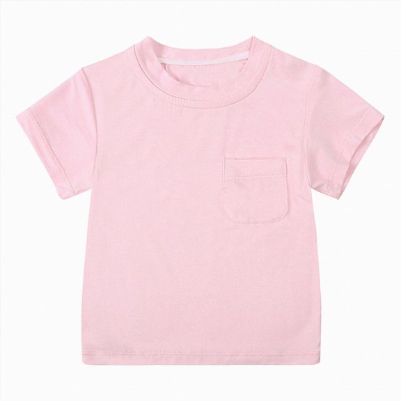 BOBOGOJP Toddler Boy Short Sleeve Shirts Cotton T-Shirts with Pocket Round Neck Tee Tops Size 18M-5T(Pink,2-3 Years)