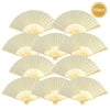 Quasimoon 9" Beige / Ivory Silk Hand Fans for Weddings (10 Pack) by PaperLanternStore