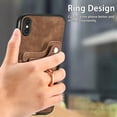 thumbnail image 5 of Wallet Case for iPhone X / XS, Ring Holder Kickstand Retro Premium Leather Credit Card Holder [ RFID Blocking ] Case with Wrist Strap Back Magnetic Clasp Flip For iPhone X / XS, Brown, 5 of 14