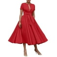 thumbnail image 1 of GYUJNB Robe Maxi Bohème d'Été pour Femme à Manches à Volants, Col en V, Smockée, Fluide, à Étages, de Plage, Ligne A, Longue, avec Ceinture, Rouge, 1 of 6