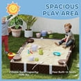 thumbnail image 4 of Qaba Rectangular Kids Sandbox with Cover, 4 Seats, Bottom Liner, Brown, 4 of 9