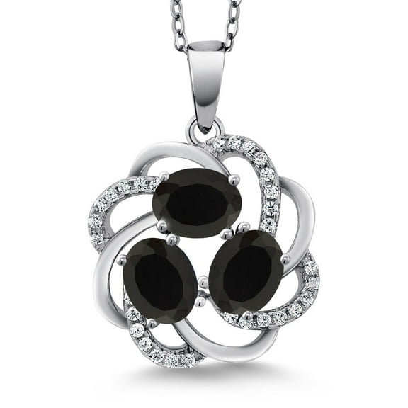 Gem Stone King 925 Sterling Silver Black Onyx 3 Stone Spiral Pendant Necklace for Women (1.57 Cttw, Gemstone Birthstone, with 18 inch Silver Chain)