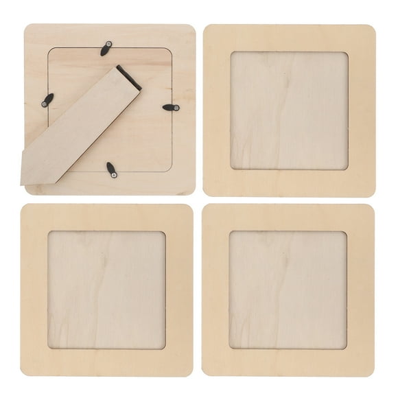 KAKOWELY wood diy crafts 4pcs Unfinished Wooden Photo Frames for DIY Crafts Blank Wood Picture Frames for Painting and Clay Decoration for Tabletop Display Frames