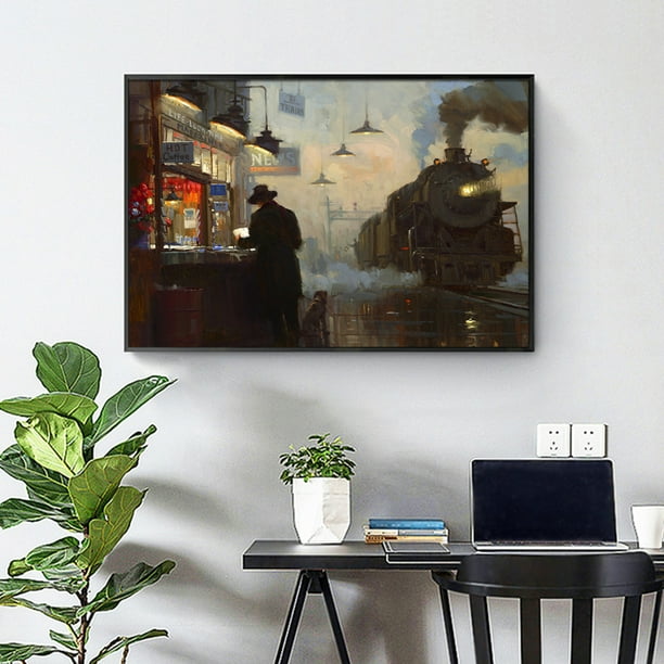 Akloker Train Station Man 5d Diy Full Round Diamond Painting Rhinestone Artwork Kit Com Akloker Train Station Man 5d Diy Full, Diy Round Train Table