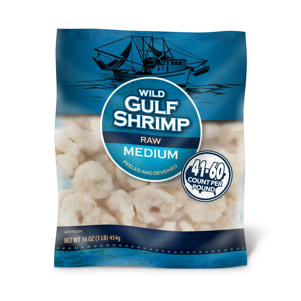 Walmart Seafood Wild Gulf Medium Raw Shrimp, Peeled and Deveined, 16 Oz