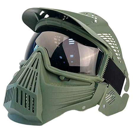 Tactical Mask Airsoft Masks for Airsoft BB Hunting CS Game Full Face Tactical Gear Impact Resistant with Goggles Motocross Skiing Outdoor Activities Green/Gray Lens