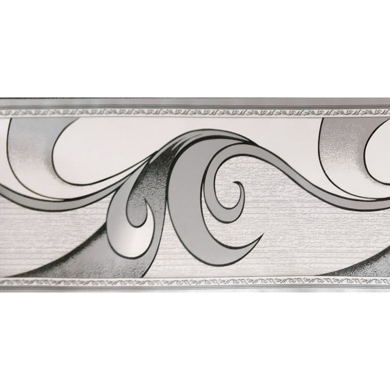 Peel and Stick Abstract Grey Scrolls Wallpaper Border Retro Design, Roll 33 ft. x 4 in., Self Adhesive Peel and Stick Abstract Grey Scrolls Wallpaper Border Retro Design, Roll 33 ft. x 4 in., Self Adhesive