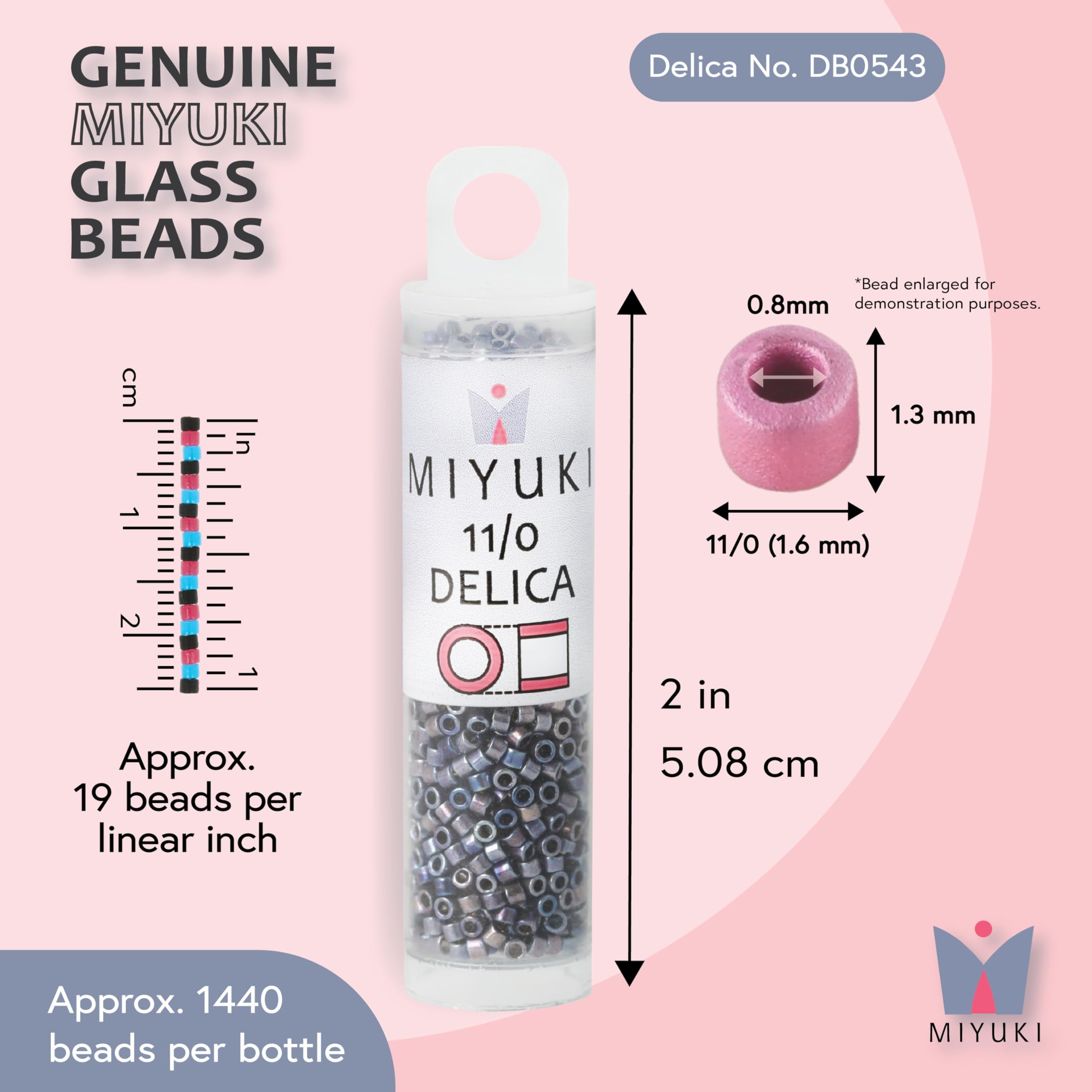 Miyuki Delica Seed Beads – Size 11/0 (1.6 mm), DB0543, Palladium Violet, 7.2 g, Approx. 1440 Beads
