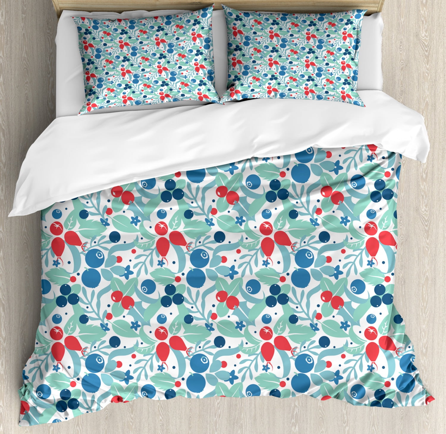 Cranberry Duvet Cover Set King Size, Vibrant Harvest Gardening Swirled Strawberry Childish Girls