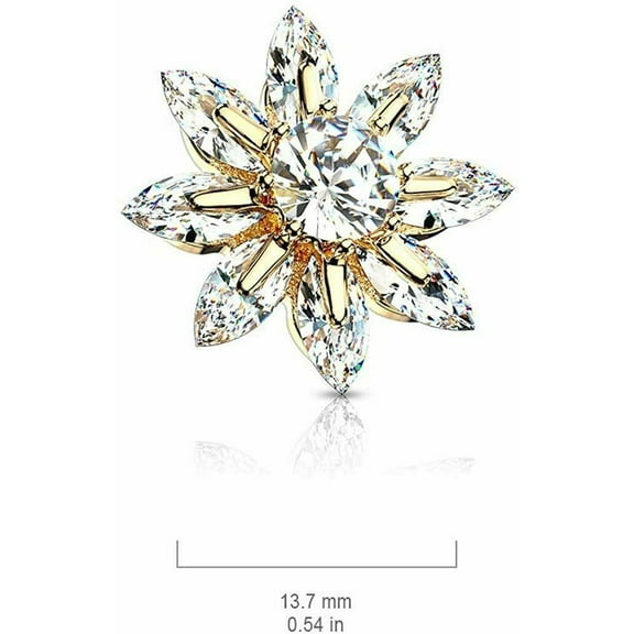 Body Accentz Large Flower Marquise CZ Petals Surgical Steel Dermal Anchor Top