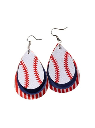 Gyouwnll Women's Sports Fans Baseball Leather Earrings Artificial