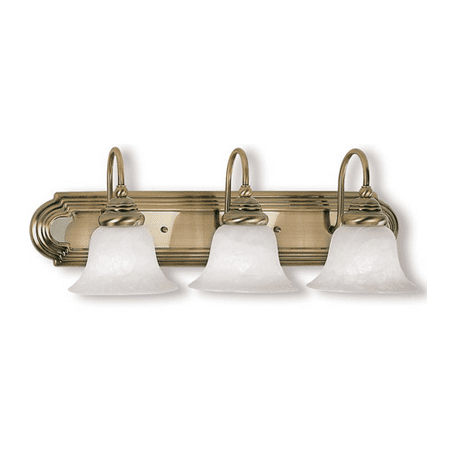

Bathroom Vanity 3 Light With White Alabaster Glass Antique Brass size 24 in 300 Watts - World of Crystal