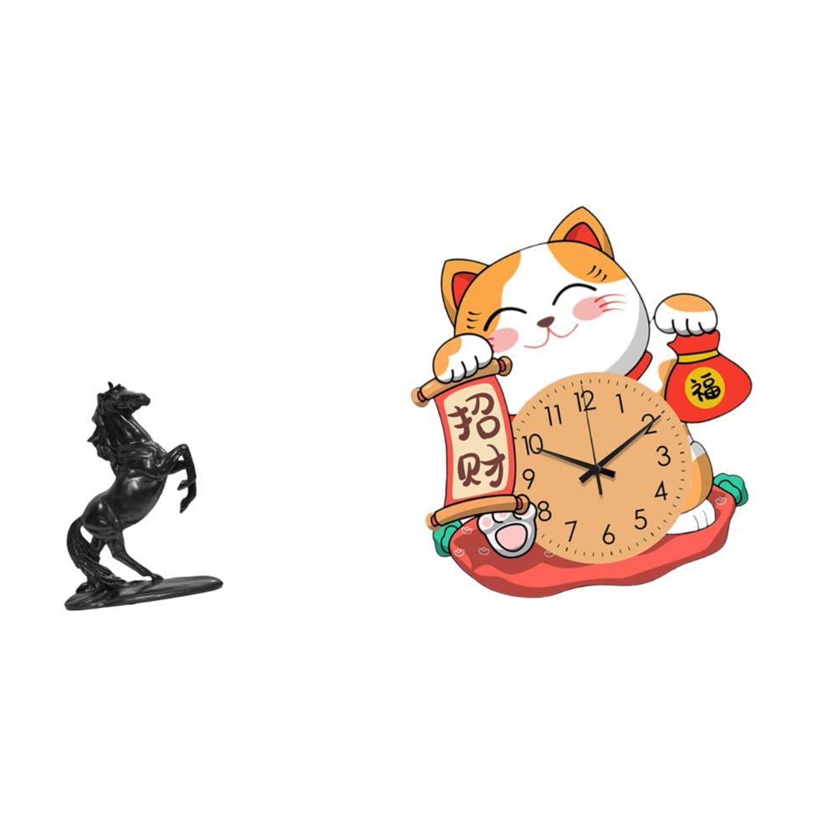 Dualoai Equestrian Elegance and Feline Timepiece Fusion for Bedroom Landscape and Household Decor Featuring Horse Sculpture and Cat Wall Clock Ornaments