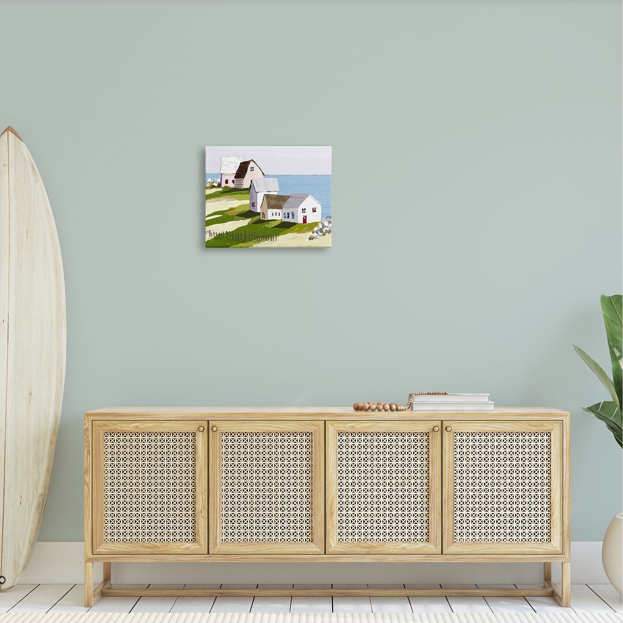 Stupell Industries Quaint Seaside Cottages Overlooking Vast Ocean Landscape Graphic Art Gallery Wrapped Canvas Print Wall Art, Design by Tina Finn