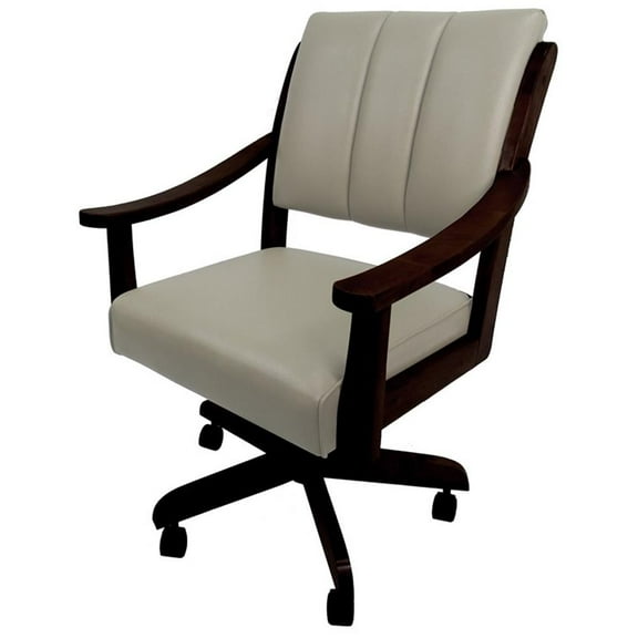 Casa Caster Solid Wood Dining Chair - Ocean Beige Vinyl - Dark Walnut