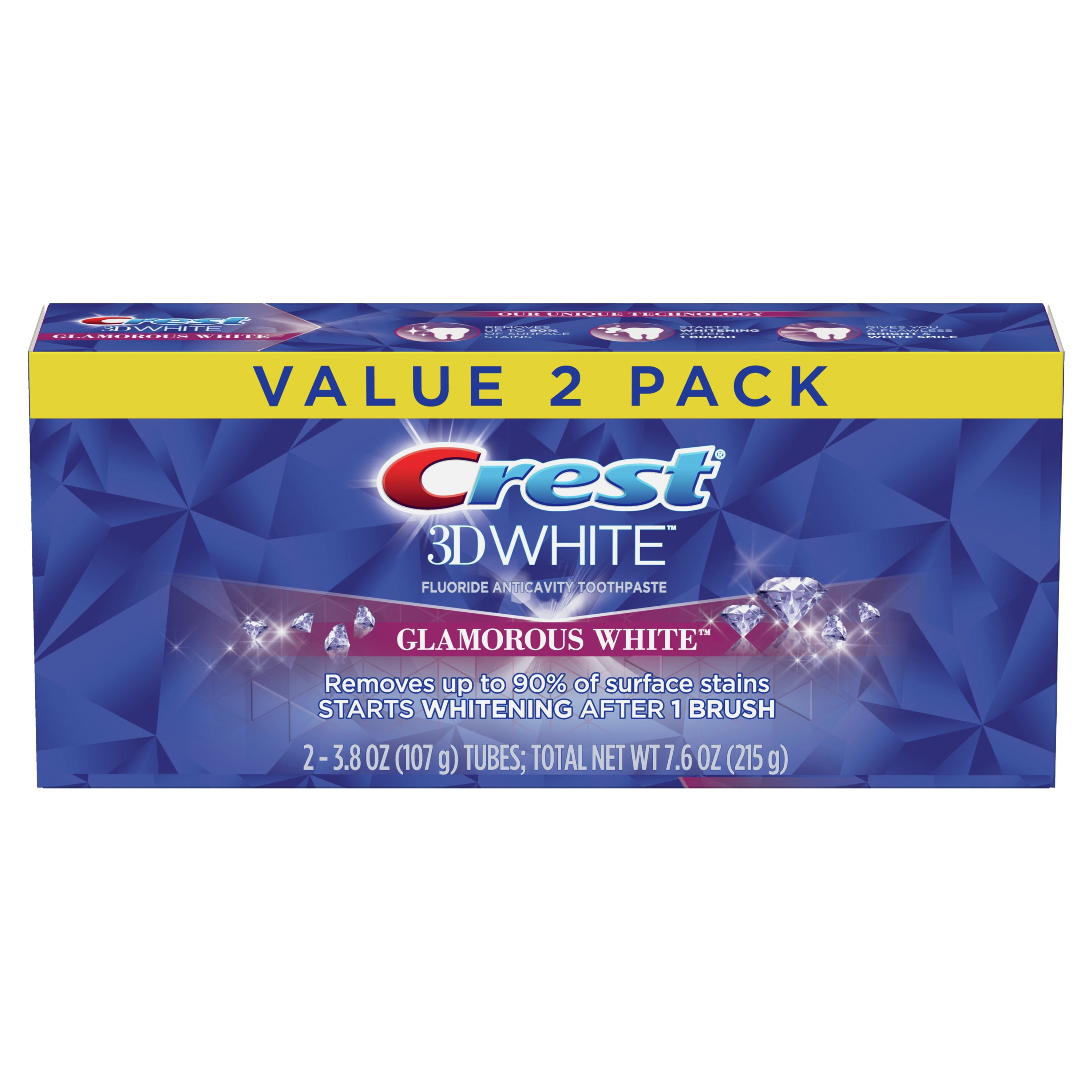 Crest 3D White Glamorous White Teeth Whitening Toothpaste, 3.8 oz, 2 Pk