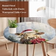 thumbnail image 3 of Christmas Round Tablecloth 36-44 Inch Round Fitted Table Cloth with Elastic Edge, Snowflake Cow Poinsettia Pine Needle Forest Tree Waterproof Table Cover Protector for Outdoor Picnic Party Dining, 3 of 6
