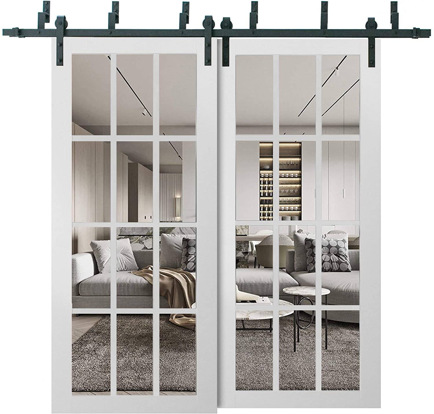 Matte White Oak Clear Glass Barn Sliding Doors with Hardware Kit