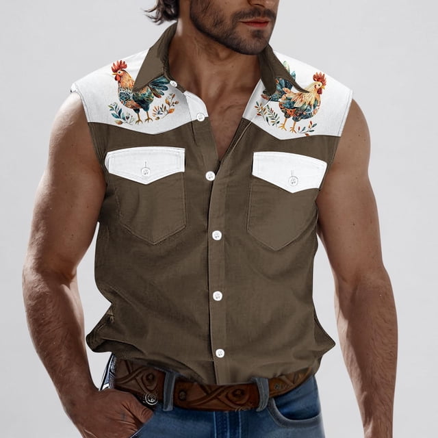 Camiseta sin mangas con cuello vuelto para hombre, estilo informal, a la moda, con estampado, cuello vuelto, sin mangas, bolsillos, deportiva, de poliéster