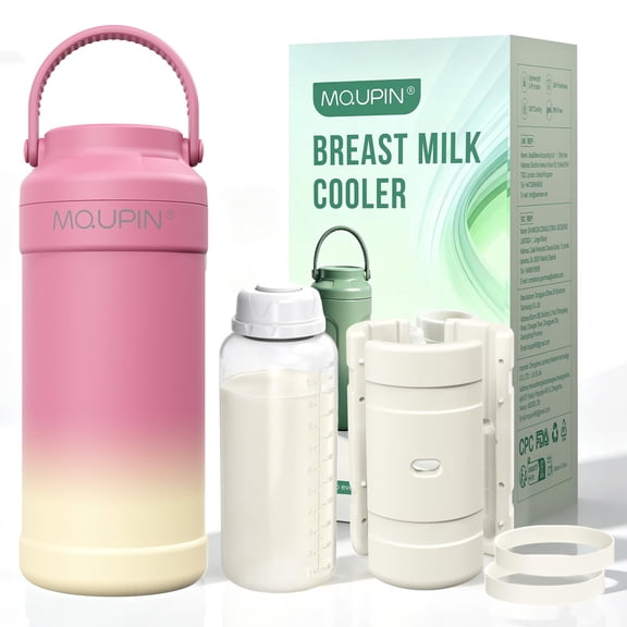 MQUPIN 11oz Portable Breast Milk Cooler, Newborn Essentials 24H&360° All-Round Cooling Bottle, Leakproof BPA-Free Breastmilk Storage Container for Working Moms, Travel & Outdoor