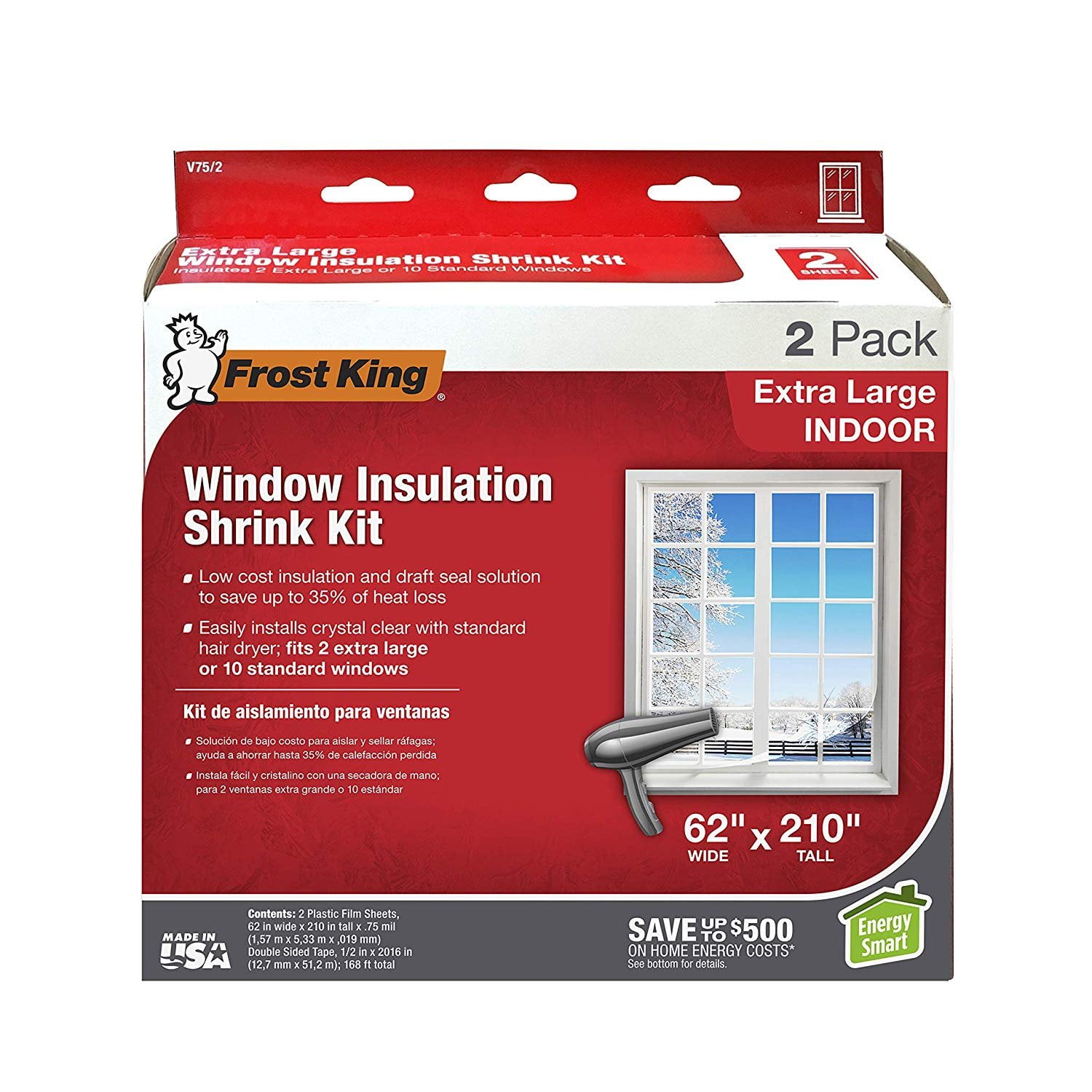 FROST KING V73/9H Indoor Shrink and Seal Window Kit 42" x 62" 