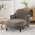 thumbnail image 6 of Upholstered Chaise Lounge, Comfy Linen Single Sofa Chair, Living Room Bedroom Rest Chair，Brown, 6 of 7