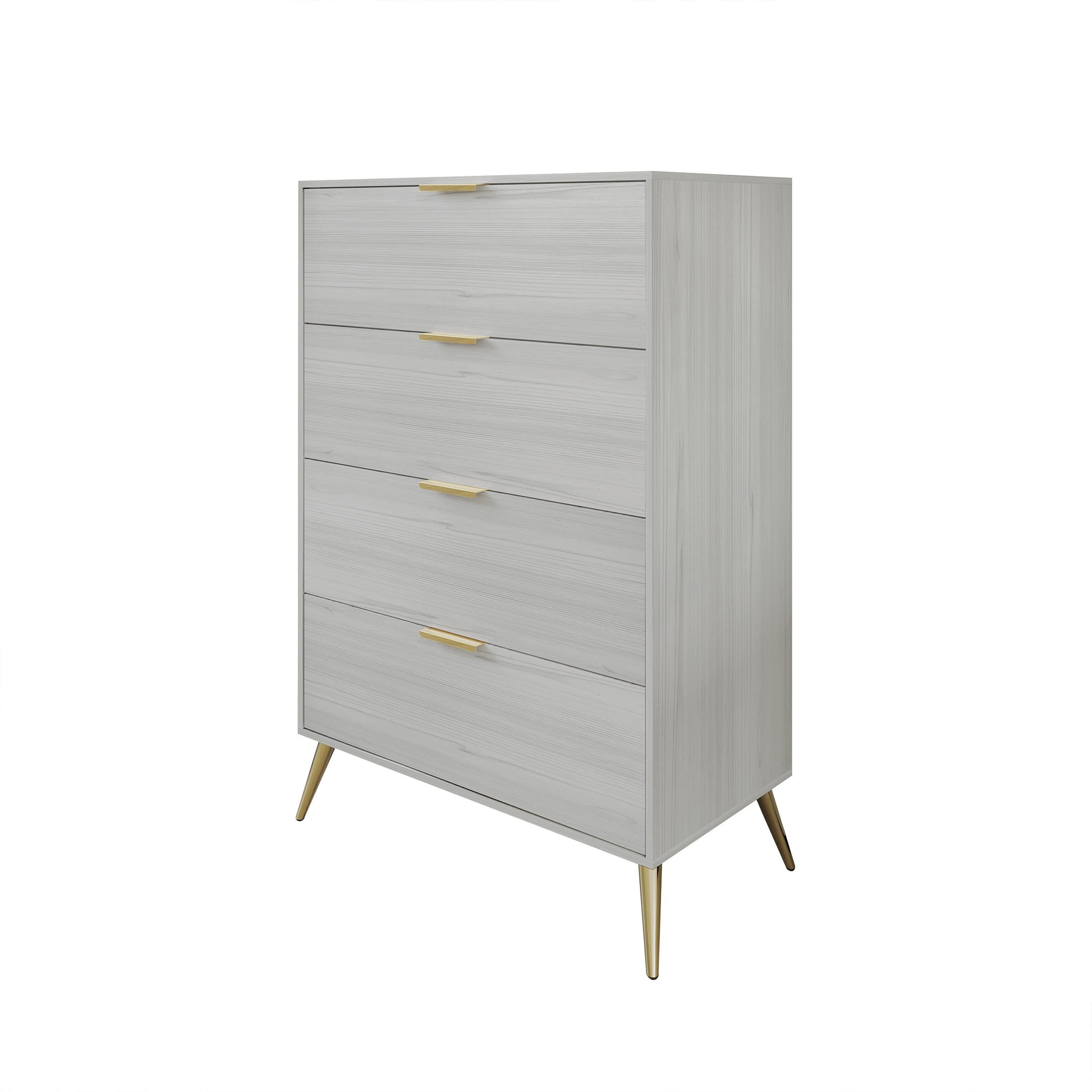 Castle Place Glam 4 Drawers Wooden Dresser, Light Grey
