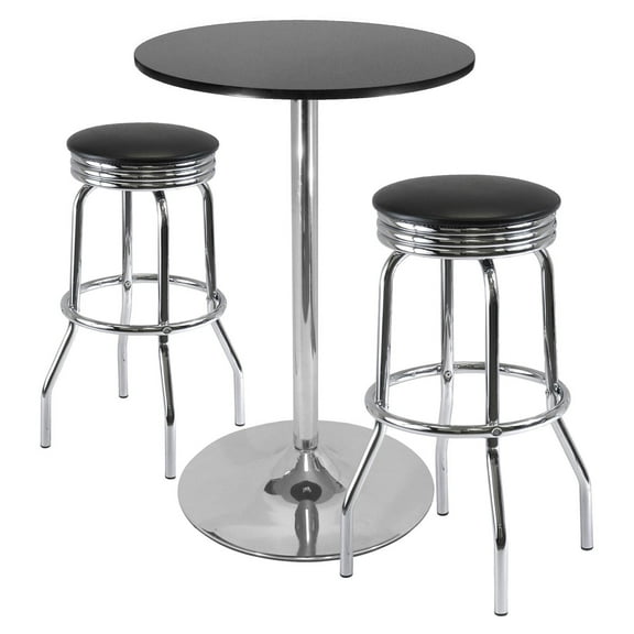 Winsome Wood Summit 3-Pc Pub Table and Swivel Stool Set, Black & Chrome