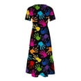 thumbnail image 4 of Puntoco Vestido Midi Con Cuello Redondo Y Manga Corta A La Moda Para Mujer, Vestido Estampado Con Dos Bolsillos En Capas, Negro S,Regalos Para Mujer Joven, 4 of 4