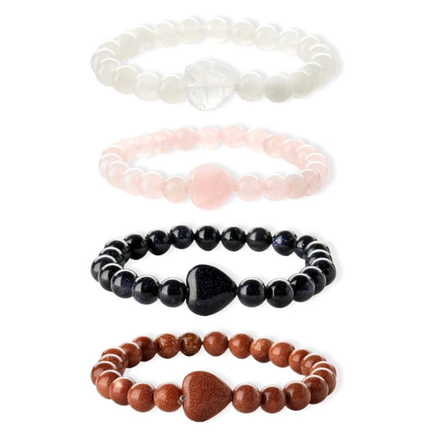 Pulsera de cuentas elástica de cristal unisex, pulsera de cuentas de piedra en forma de corazón para hombres y mujeres