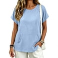 thumbnail image 2 of GZWYHT Short Sleeve Tops for Women Solid Color Crewneck Kangaroo Pocket Summer Casual Shirt Beach Going Out Vacation Blue 3XL, 2 of 7