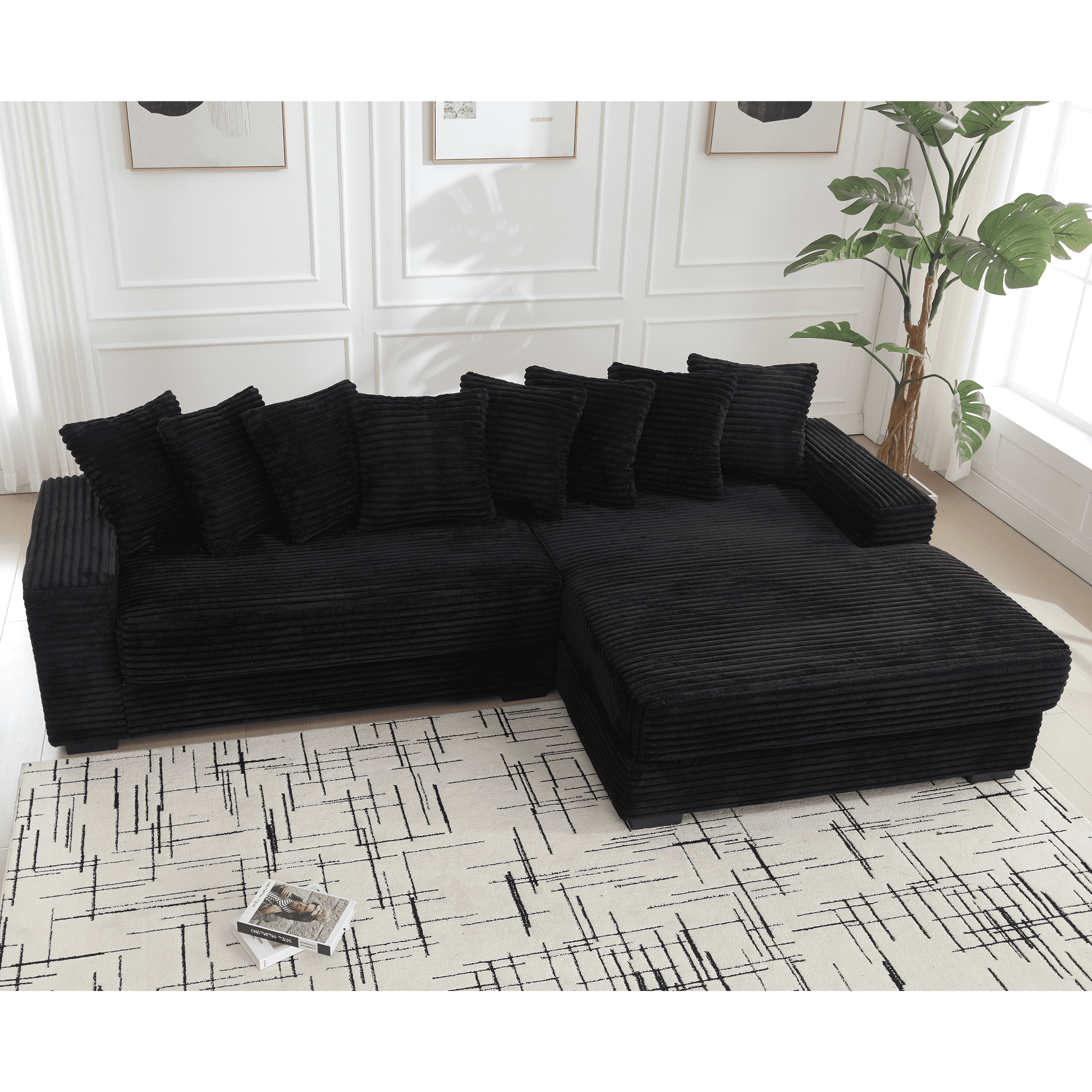 AISWORD 111" Oversized 3-Seat L-Shaped Sectional Sofa with Right Chaise, Luxury Corduroy Fabric Modular Couch with 8 Throw Pillows, Easy Assembly for Living Room
