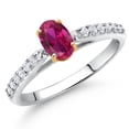 thumbnail image 2 of Gem Stone King 925 Sterling Silver and 10K Yellow Gold Red Created Ruby and White Lab Grown Diamond Engagement Ring for Women (0.68 Cttw, Oval 6X4MM, Gemstone July Birthstone, Size 8), 2 of 4
